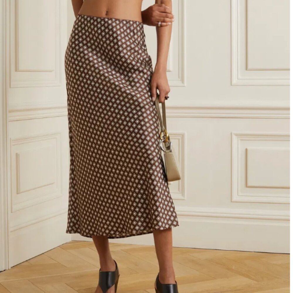 Reformation Layla Printed Silk-Charmeuse Midi Skirt Size 0